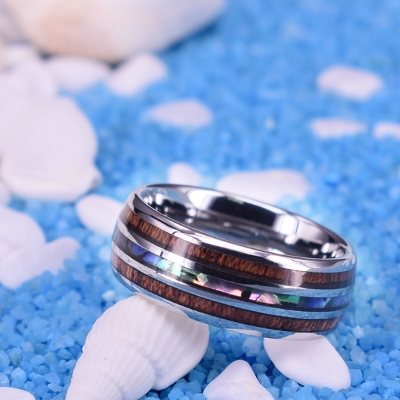 Tungsten Hawaiian Koa Wood Abolone Ring B16 - Picture 4 of 9